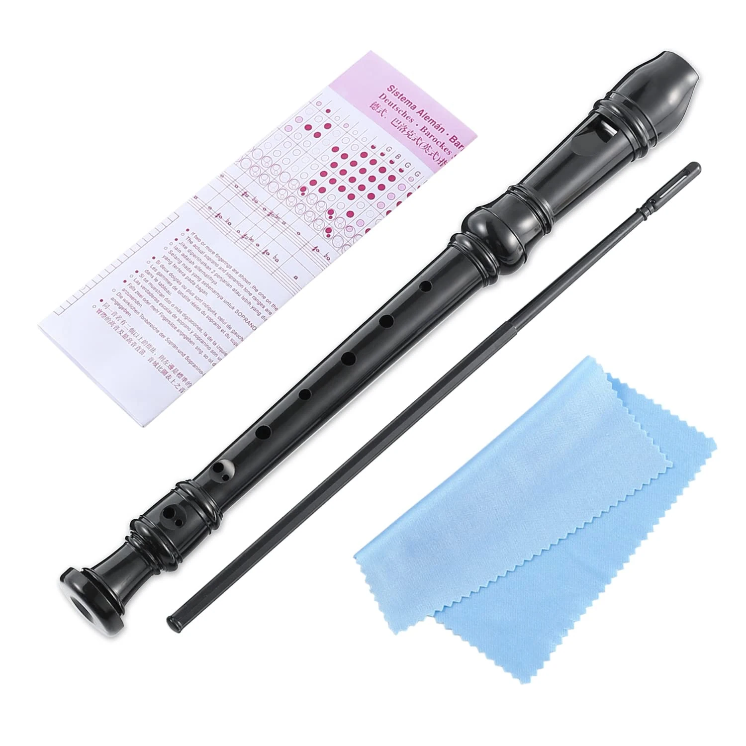 Fansjoy Three-Piece Soprano Descant Recorder, English Baroque Fingering, Black