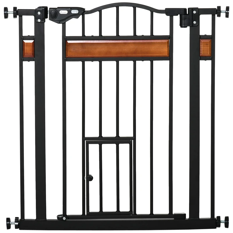 PawHut Dog Gate with Cat Flap Pet Safety Gate 74-80 cm Wide Black