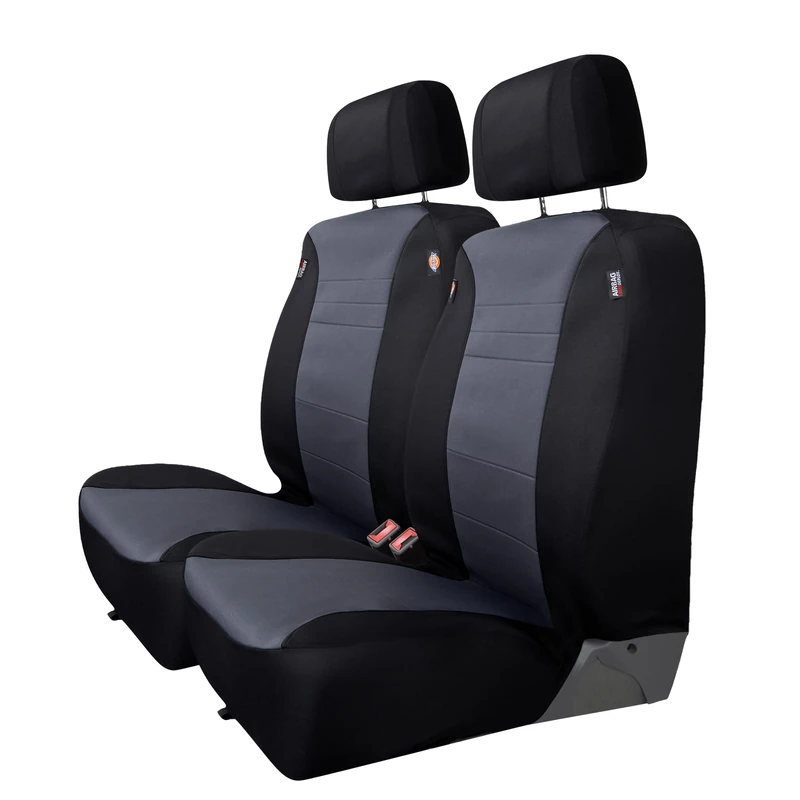 Dickies 2-Piece Aquablock Seat Covers, Protect Vehicles, Cars, Trucks, SUVs, Heavy-Duty Water-Resistant Fabric, Automotive Interior Accessories, Adjustable Headrests, Easy to Install (Black/Gray)