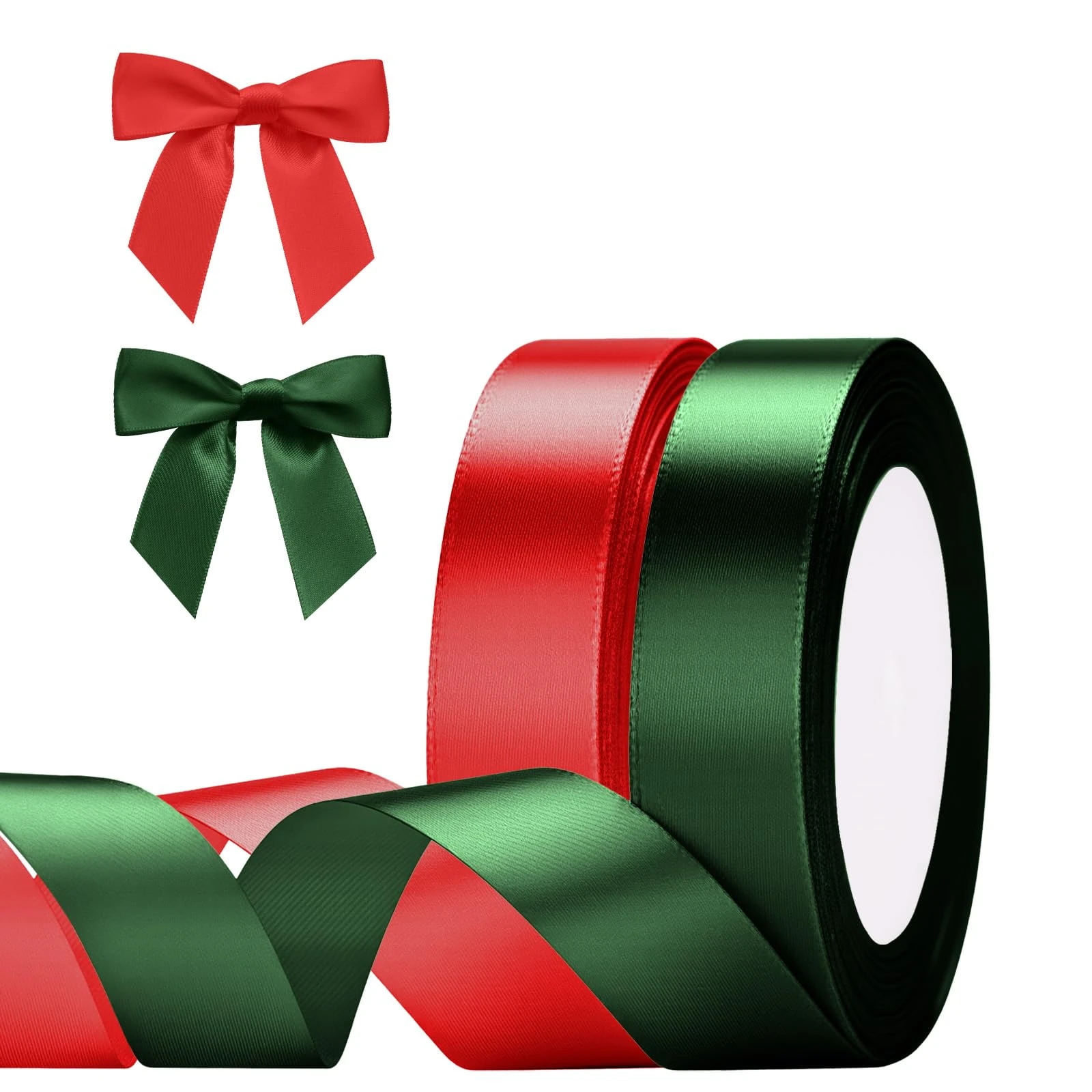 G2PLUS Red and Green Satin Ribbons - 20mm Gift Wrap Ribbon- 44M Christmas Ribbons for Gift Wrapping - Gift Wrapping Ribbon for Christmas Wrapping Gift Craft - 2 Roll x 22M