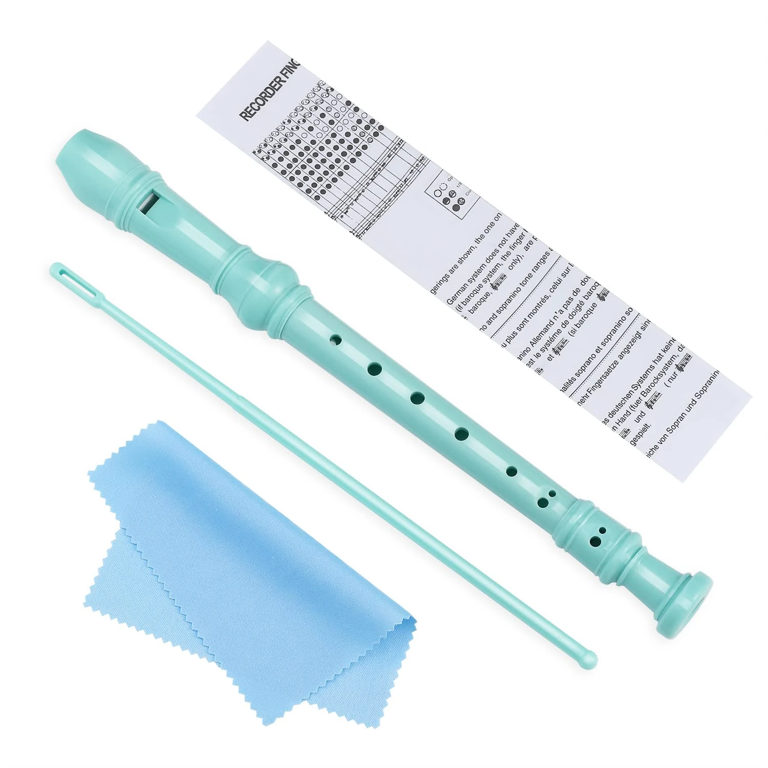 Fansjoy Soprano Recorder for Children Beginners, German Style C Key 8-Hole Recorder Instrument ABS 3 Piece with Cleaning Kit, Blue