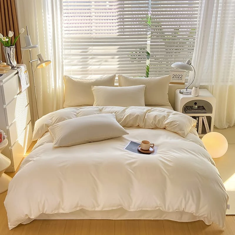 Cottonight Ivory White Comforter Set King Beige White Bedding Comforter Set Off White Solid Blanket Quilts Cotton Modern Soft Breathable Modern Simple White Bedding Set for Women Men King Bed