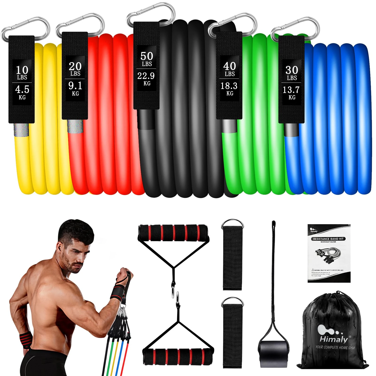 Resistance Bands Set 5pcs with Handle,Up to 150LB/68kg Strength Exercise Training Fitness Tubes Tension Bands Workout Gym Equipment Men and Women for Home Use Physical Training Cable