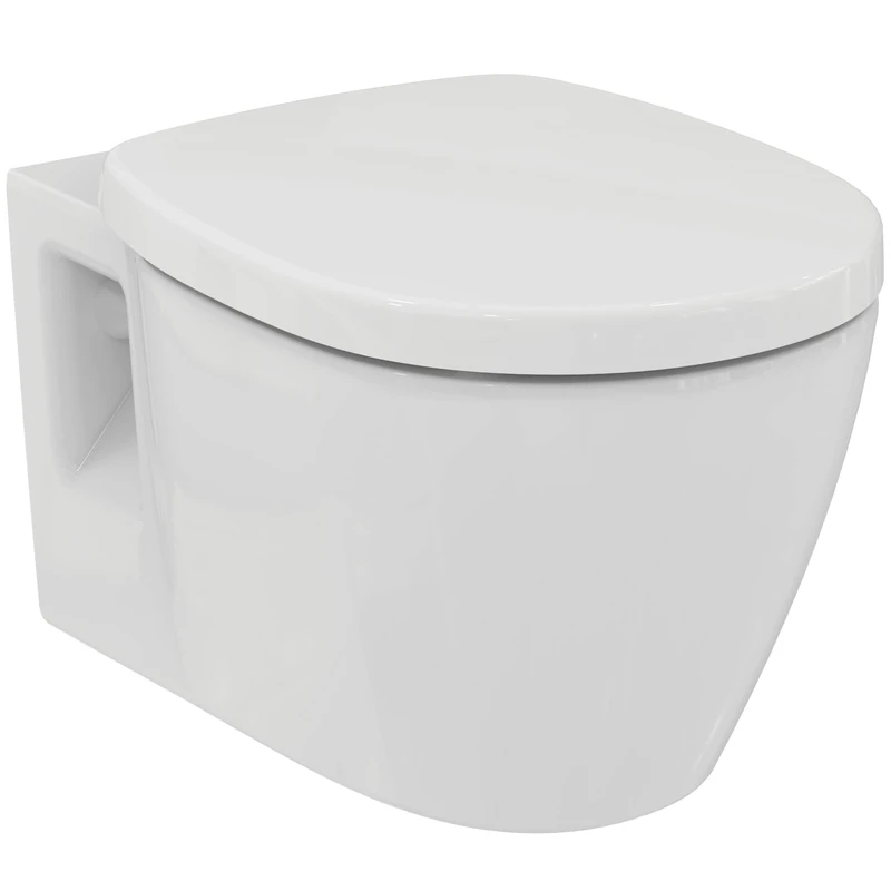 Ideal Standard – Connect Wall-Hung Toilet Bowl Bundle, Round Design, Toilet with Glazed Rim, Soft Close seat, in White Glossy Finish
