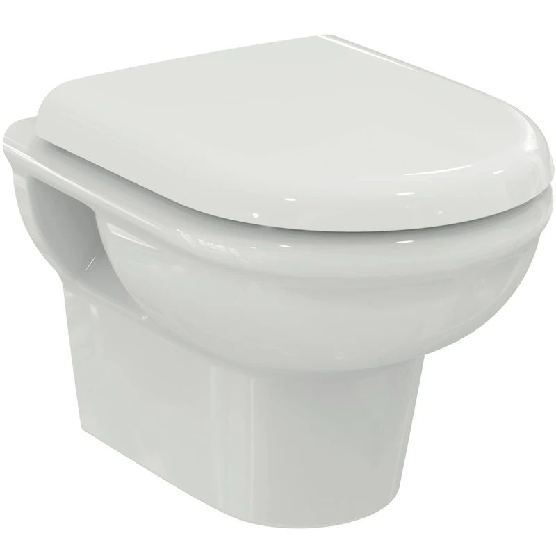 Ideal Standard - Exacto, Rimless Space-Saving Wall-Mounted Toilet Without Rim, D-Shape Water Complete with Slow Closing Toilet seat, E-Packaging Dedicated to Ceramic Transport, White