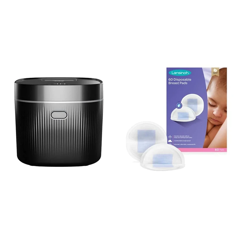 Vital Baby Nurture Advanced Pro UV Steriliser & Dryer Kills 99.99% of Germs in 7 mins - 3-in-1 Sterilise, Dry and Store – Sterilise Baby Bottles – Black & Lansinoh Disposable Breast Pads Pack of 60