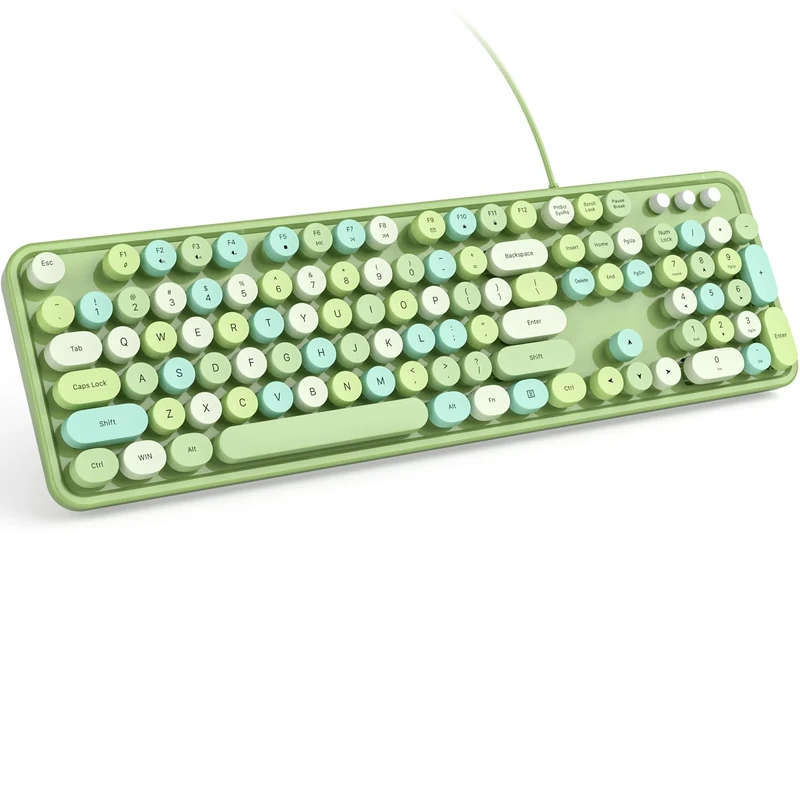 KNOWSQT Wired Computer Keyboard - Green Colorful Full-Size Round Keycaps Typewriter Keyboards for Windows, Laptop, PC, Desktop, Mac