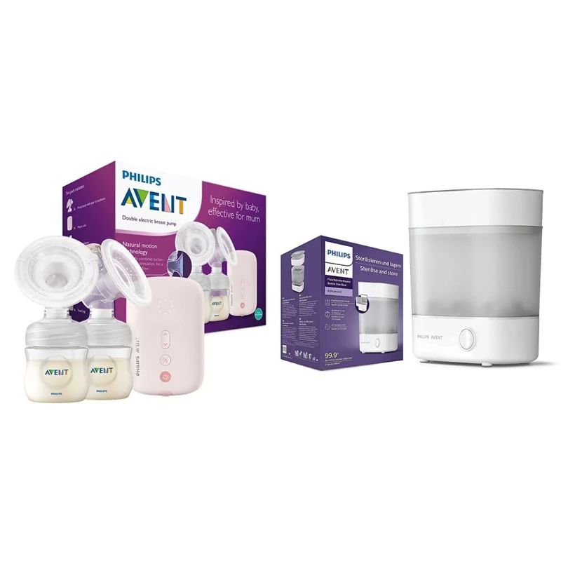 Philips Avent Electric Breast Pump (Model SCF397/11) & Avent Advanced Bottle Steriliser, Kills 99.9% of Germs*, 10 min Sterilising Cycle - SCF291/01