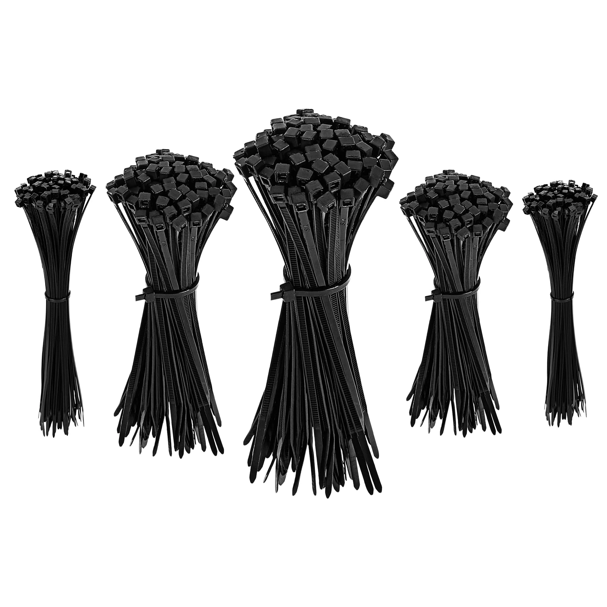 Amazon Basics Adjustable Cable Straps, Zip Ties for Cable Management, 100/120/150/200/300 mm, 500 count (Pack of 1), Black