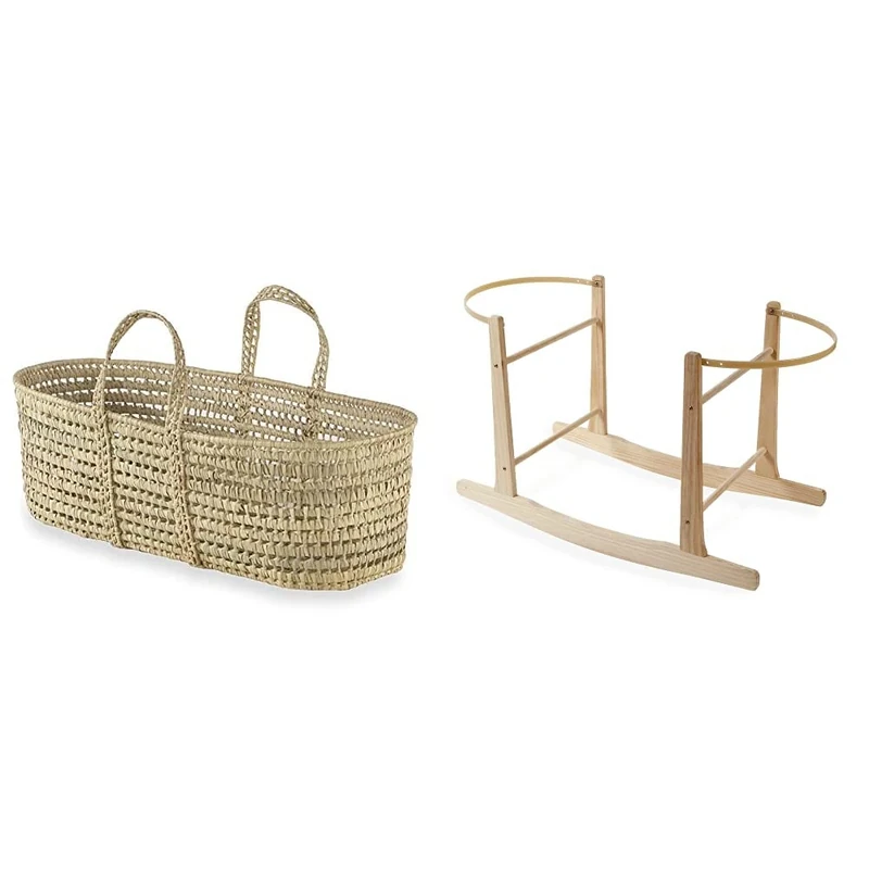 Clair de Lune Palm Moses Basket Undressed - 75 x 28 x 24 cm, Natural, CL936 & Standard Rocking Moses Basket Stand
