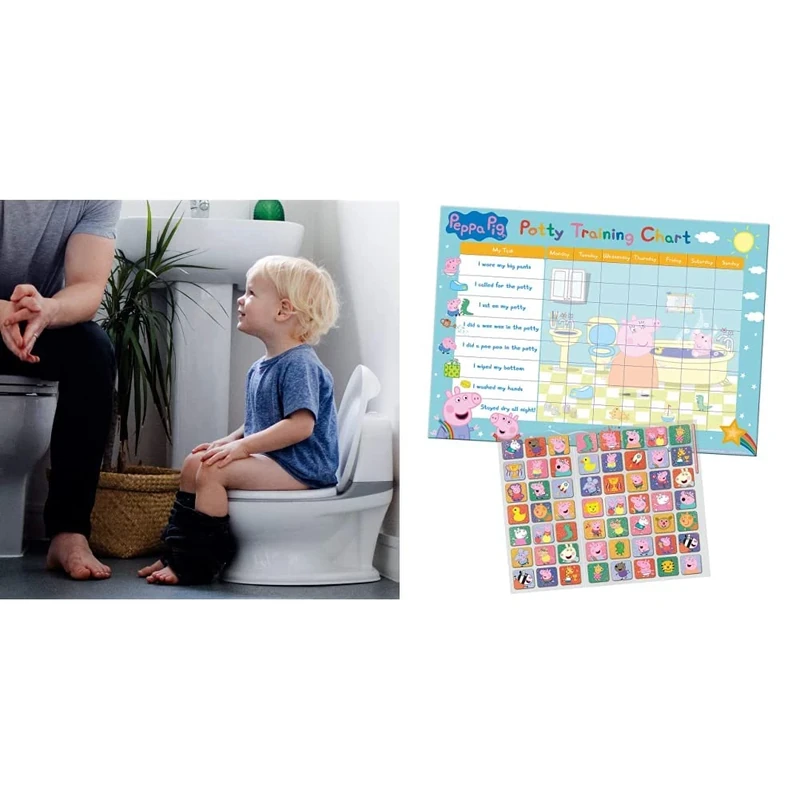 Nuby Potty, My Real Mini Size Toilet with Lid and Flush Sound, White & Paper Projects 01.70.30.022 Peppa Pig Potty and Toilet Training Reward Chart and 56 Sparkly Stickers, Pink