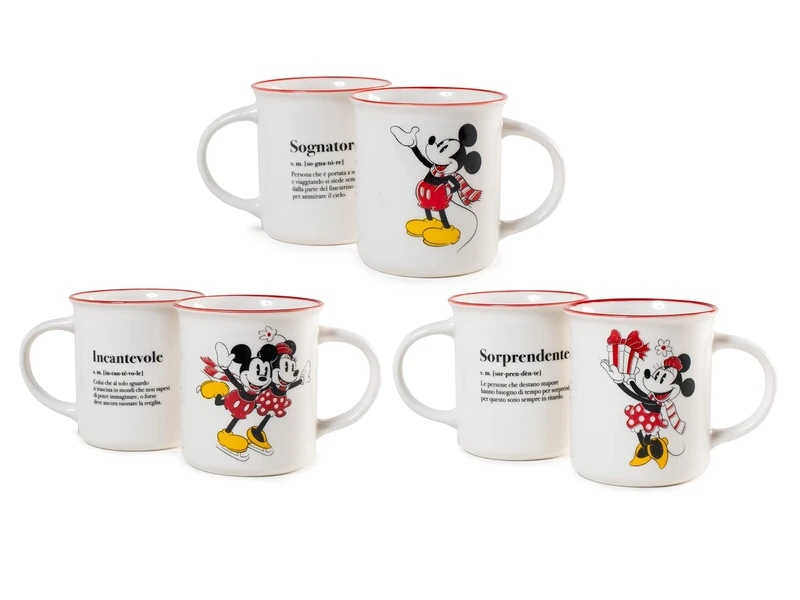 Home Mickey and Minnie Xmas Mug Set of 6 in New Bone China, 330cc, Christmas, Holiday, Christmas, 7312568 - Image 1