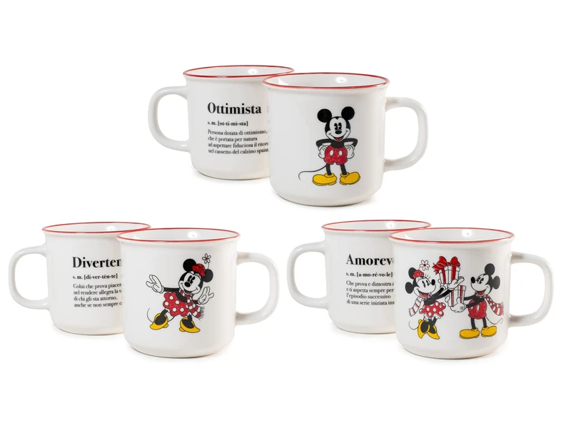 Home Mickey and Minnie Xmas Set of 6 Jumbo Cups in New Bone China, 440cc, Christmas, Holidays, Christmas, 7312565