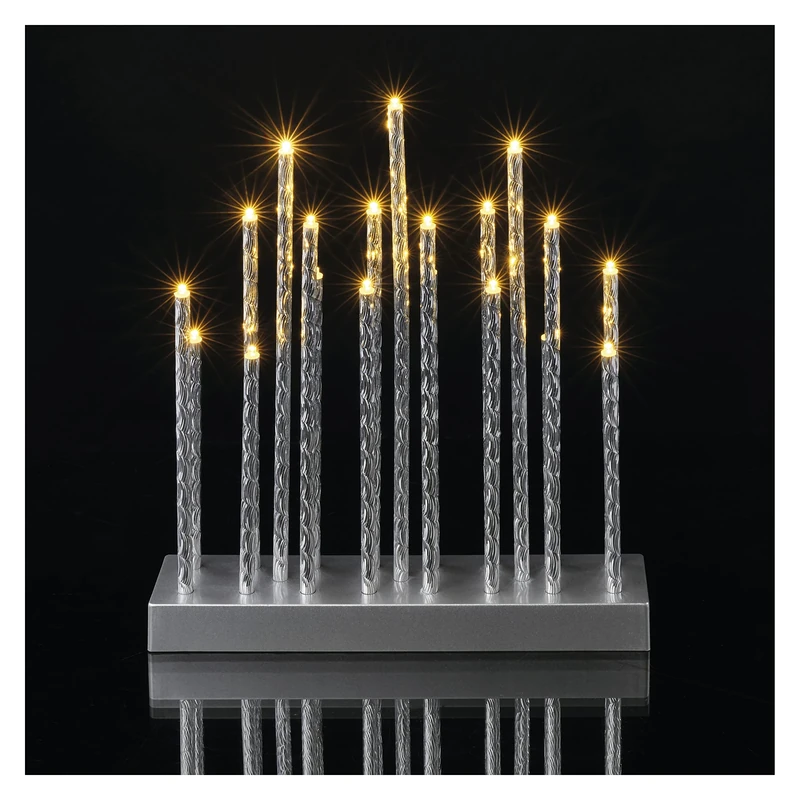 EMOS LED Candle Holder with 19 Candles, Silver with Gloss Effect, Battery Operated, 3 x AA, Indoor IP20, 6/18 Hour Timer Function, 28.5 x 25 cm