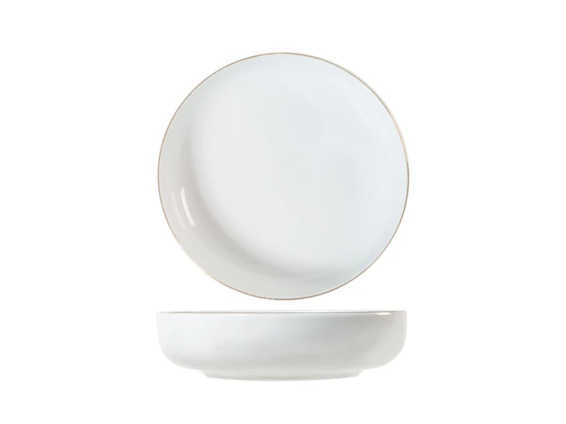 H&H 7312202 Pearl Set of 6 White Porcelain Soup Plates, Gold Wire Edge, 19 cm, Elegant and Modern Design