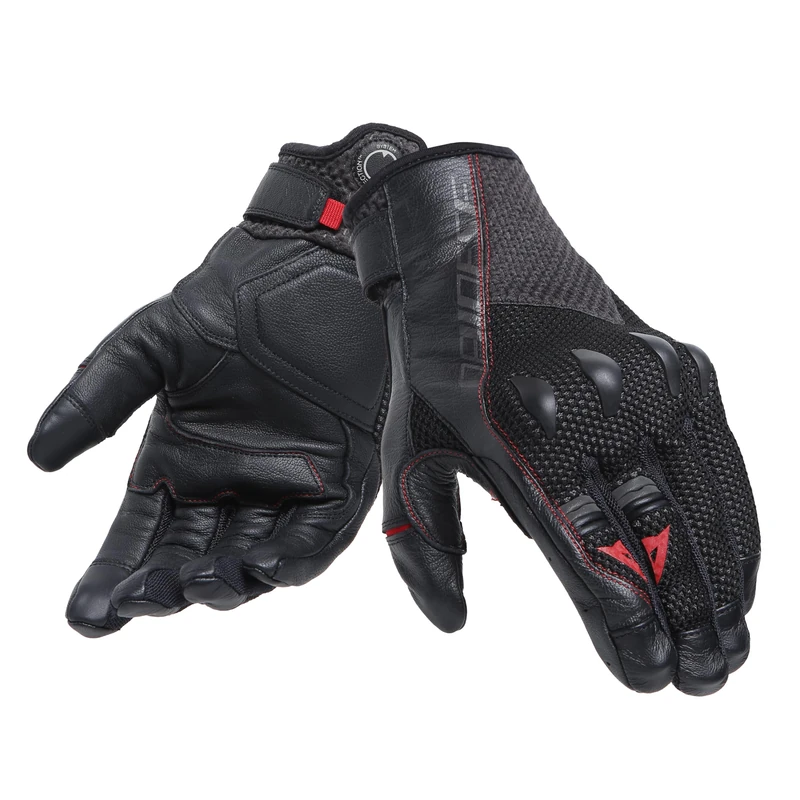 Dainese - Karakum Ergo-Tek Magic Connection Gloves, Summer Motorcycle Gloves, Men's Gloves Ventilated And Elasticized Fabric, Leather Palm, Knuckle Protectors, Black/Black, S