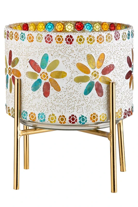 GILDE Lantern - Flower Decoration - Colourful - Height 19 cm