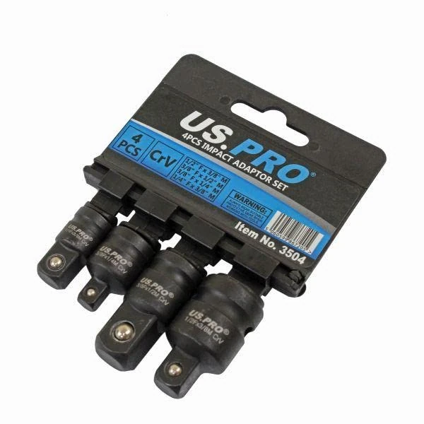 US PRO Tools 4 Piece Impact Adaptor Set 1/4" 3/8" 1/2" Step up/Down Reducer 3504