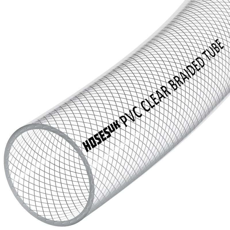 32mm (1 1/4") ID PVC Clear Reinforced Braided Air, Water, Oil, Gas, Food Flexible Plastic Hose Tube 15 Metres
