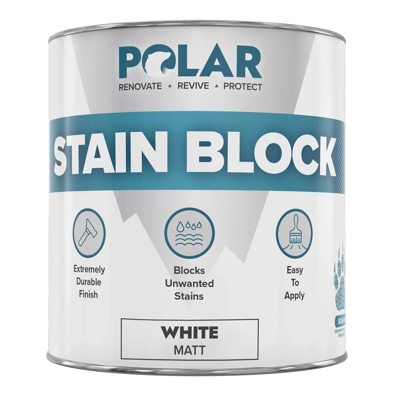 Polar Stain Blocker Paint - Matt White - 500ml | Ideal for Concrete, Cement, Wood, Brick & Painted Surfaces | Prevents & Removes Stains, Grease, Water Marks & Rust on Internal Walls & Ceilings