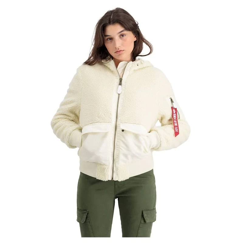 Alpha Industries Women's Zip Hood Teddy Ladies Flyers Jacket, White, M