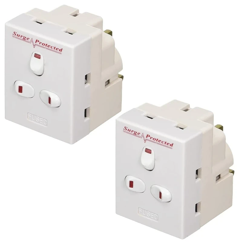 3 Way Extension Plug Surge Protection UK Wall Mains Power Adapter 13 AMP 250V Multi Plug 3 Gang Individually Switched Neon Block Socket Splitter - White -Pack of 2, Sold By Karrma ltd