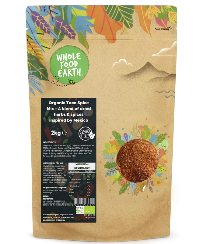 Whole Food Earth® - Organic Taco Spice Mix - A blend of dried herbs and spices inspired by Mexico 2 kg | GMO Free | Certified Organic
