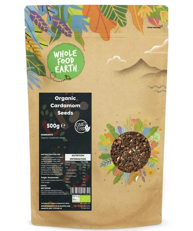 Wholefood Earth Organic Cardamom Seeds 500 g | GMO Free | Certified Organic