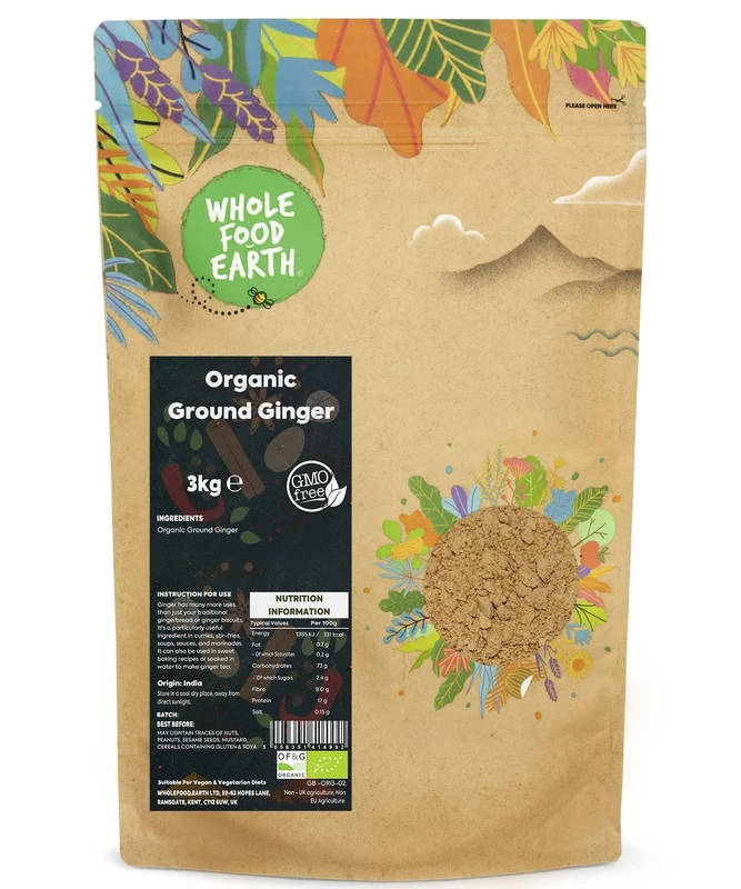 Wholefood Earth Organic Ground Ginger 3 kg | GMO Free | Certified Organic