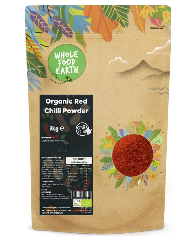 Wholefood Earth Organic Red Chilli Powder 3 kg | GMO Free | Certified Organic