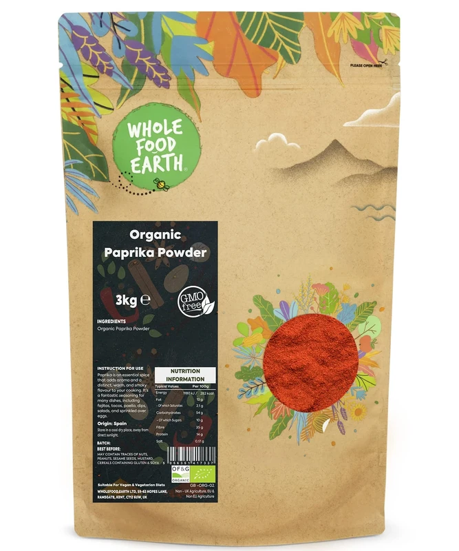 Whole Food Earth® - Organic Paprika Powder 3 kg | GMO Free | Certified Organic