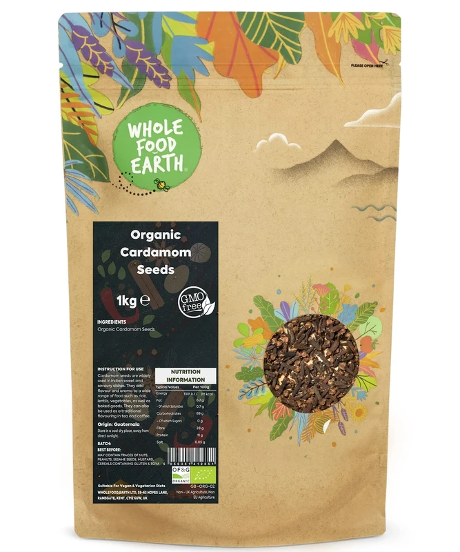 Wholefood Earth Organic Cardamom Seeds 1 kg | GMO Free | Certified Organic