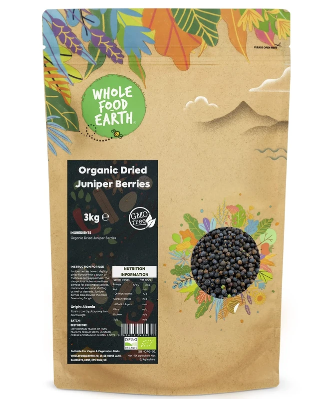 Whole Food Earth® - Organic Dried Juniper Berries 3 kg | GMO Free | Certified Organic