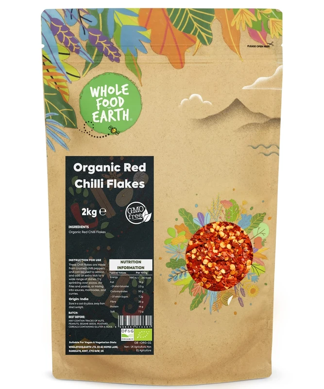 Wholefood Earth Organic Red Chilli Flakes 2 kg | GMO Free | Certified Organic