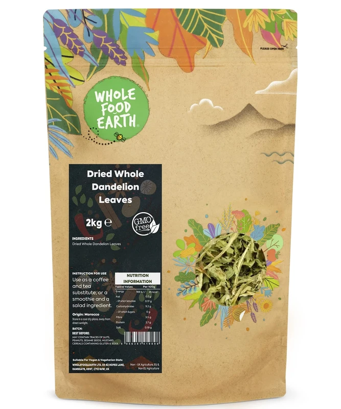 Whole Food Earth® - Dried Whole Dandelion Leaves 2 kg | GMO Free | Certified Organic