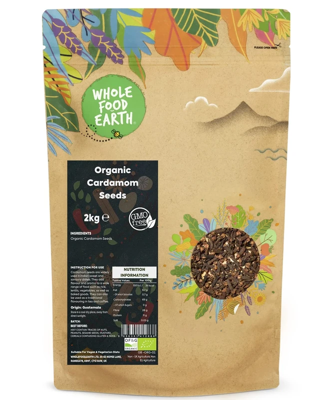 Whole Food Earth® - Organic Cardamom Seeds 2 kg | GMO Free | Certified Organic