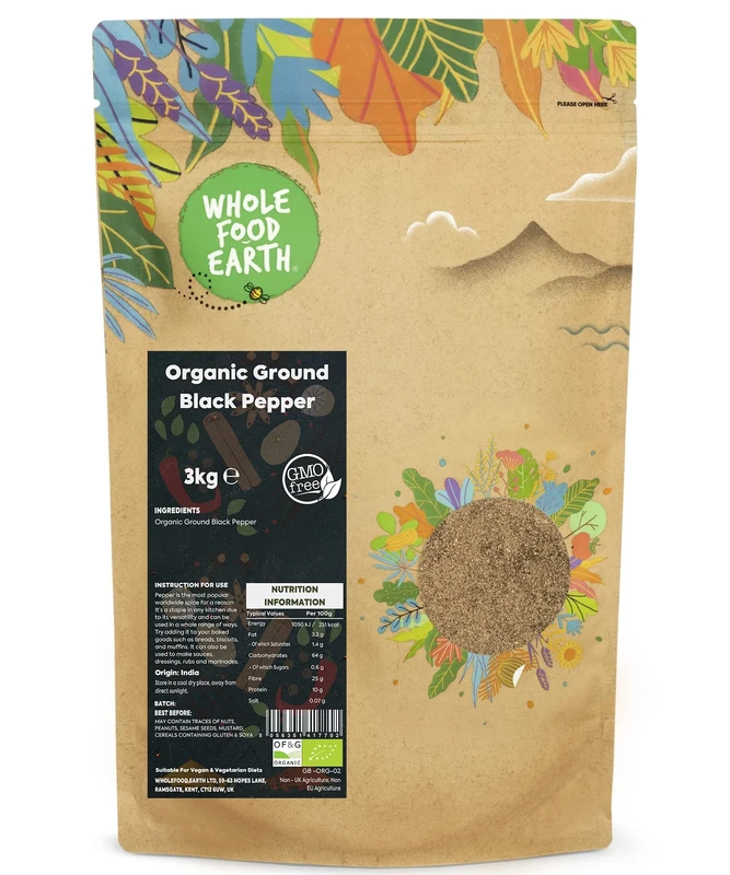 Wholefood Earth Organic Ground Black Pepper 3 kg | GMO Free | Certified Organic