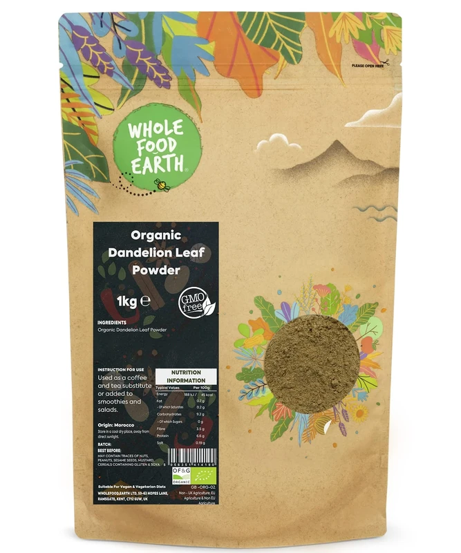 Wholefood Earth Organic Dandelion Leaf Powder 1 kg | GMO Free | Certified Organic