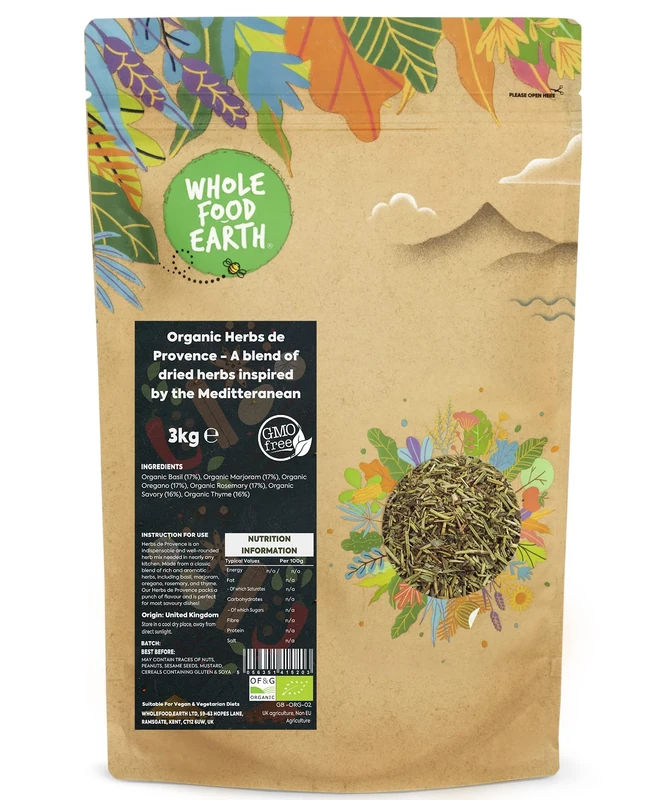 Whole Food Earth® - Organic Herbs de Provence - A blend of dried herbs inspired by the Meditteranean 3 kg | GMO Free | Certified Organic
