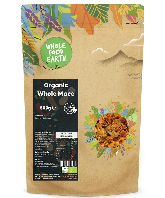 Wholefood Earth Organic Whole Mace 500 g | GMO Free | Certified Organic