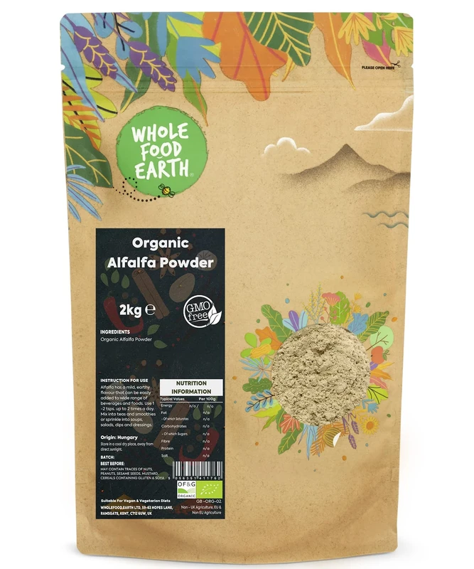 Whole Food Earth® - Organic Alfalfa Powder 2 kg | GMO Free | Certified Organic