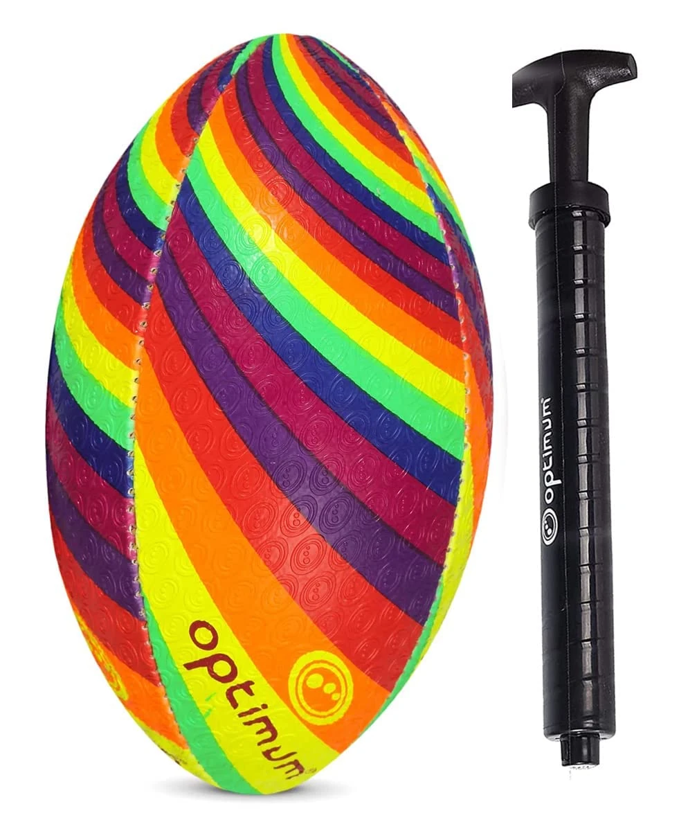Optimum Rainbow Twister Rugby Ball - Balanced and Responsive for Accurate Handling and Kicking of Top-Performing Rugby Balls - Perfect for Training and Gameplay - Size 3 - With Pump
