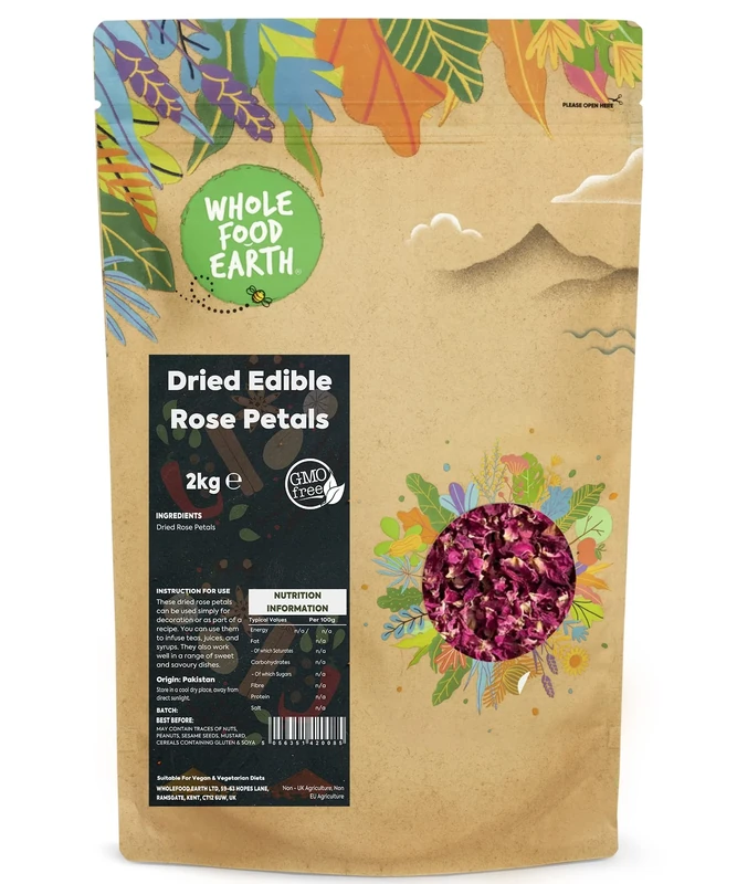 Wholefood Earth Dried Edible Rose Petals 2 kg | GMO Free | Certified Organic