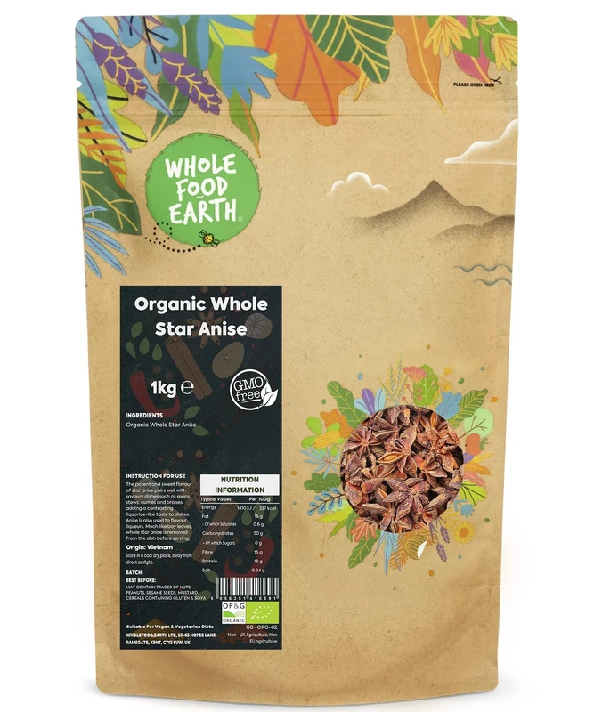 Wholefood Earth - Organic Whole Star Anise - 1kg - High Fibre & Triple-Sifted for Quality - 100% Pure Single Ingredient - Batch-Tested for Purity & Natural Freshness - Image 1