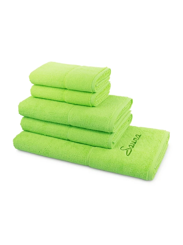 frottana Pearl Towel-Set, 2 hand towels 50 x 100 cm & 2 shower towels 67 x 140 cm & 1 sauna towel (with embroidery) 80 x 200 cm made of 100% cotton, wild lime