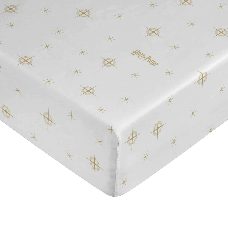 BELUM | Harry Potter Fitted Sheet, Hpotter Stars Gold 100% Cotton for 150/160 cm Bed
