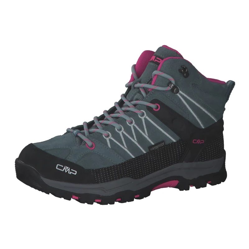 CMP Kids Rigel Mid Trekking Shoes Wp, Mineral Green-Purple Fluo UK 3