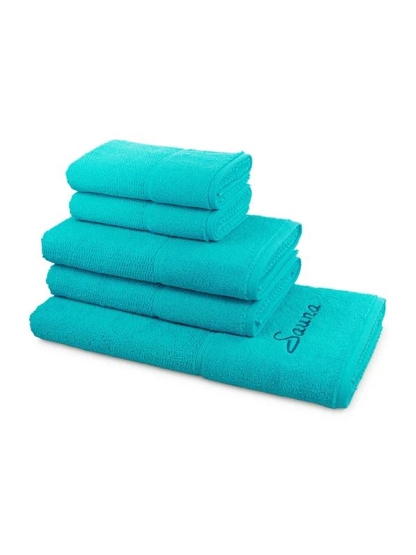 frottana Pearl Towel-Set, 2 hand towels 50 x 100 cm & 2 shower towels 67 x 140 cm & 1 sauna towel (with embroidery) 80 x 200 cm made of 100% cotton, ocean