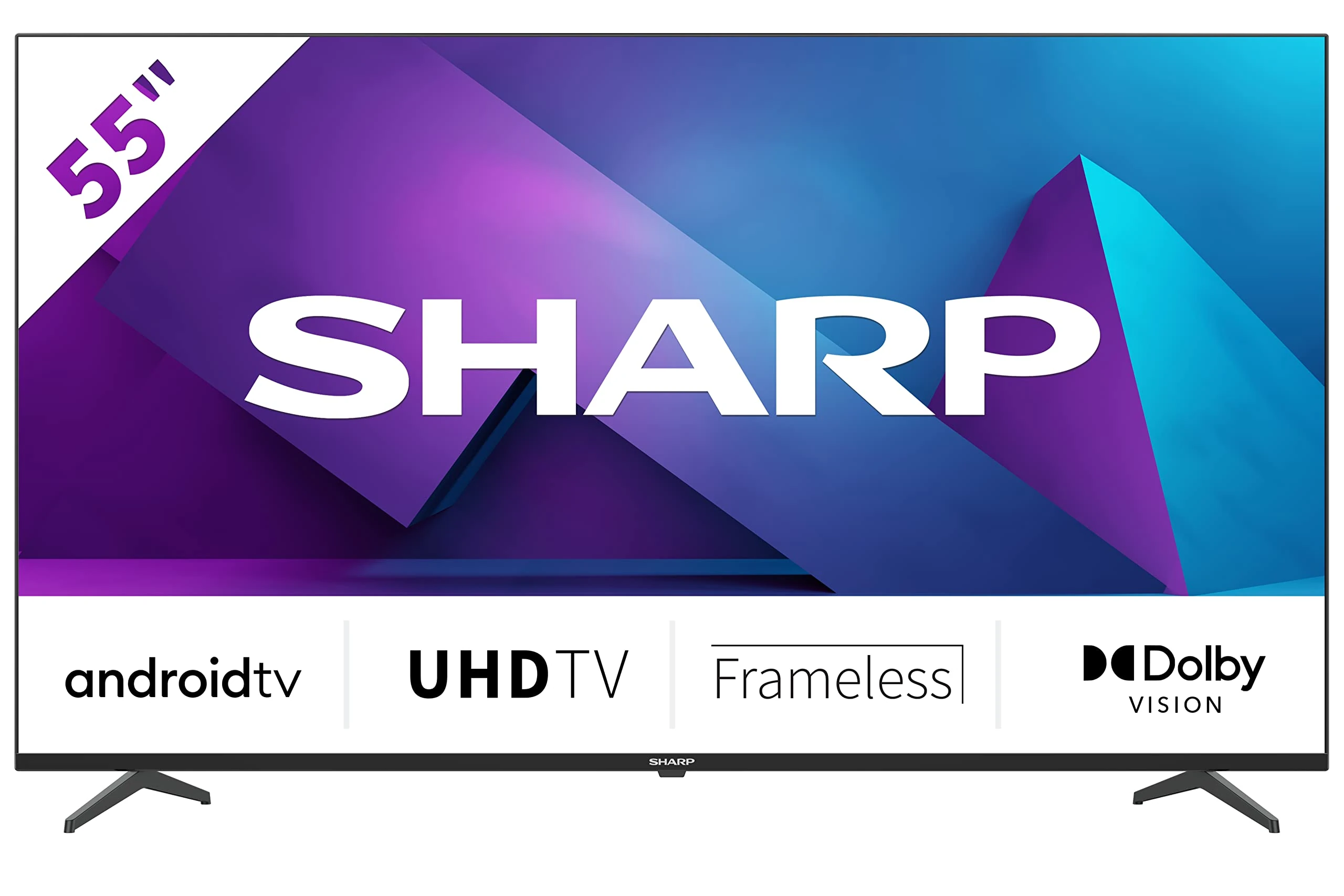 SHARP 4T-C55FN6KL2AB 55-Inch 4K Android Smart TV, Frameless UHD HDR with Google Assistant, HDMI 2.1 with eARC, Dolby Vision, Chromecast Built-in, Bluetooth, Freeview Play & Wireless Streaming – Black