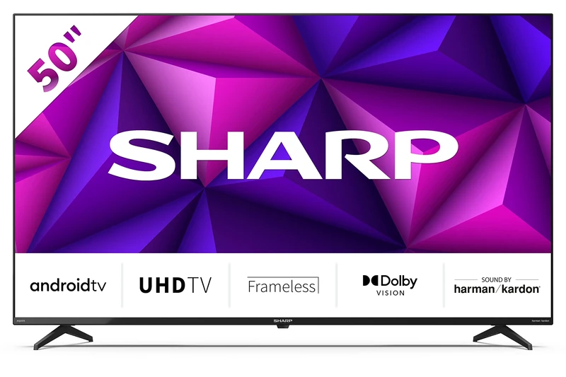 SHARP 4T-C50FN6KL2AB 50-Inch 4K Android Smart TV, Frameless UHD HDR with Google Assistant, HDMI 2.1 with eARC, Dolby Vision, Chromecast Built-in, Bluetooth, Freeview Play & Wireless Streaming – Black